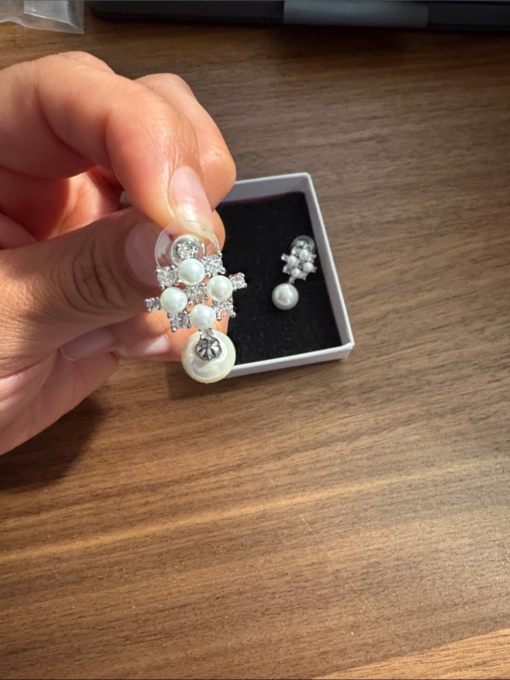 Elegant Pearl and Crystal Drop Earrings - White & Silver